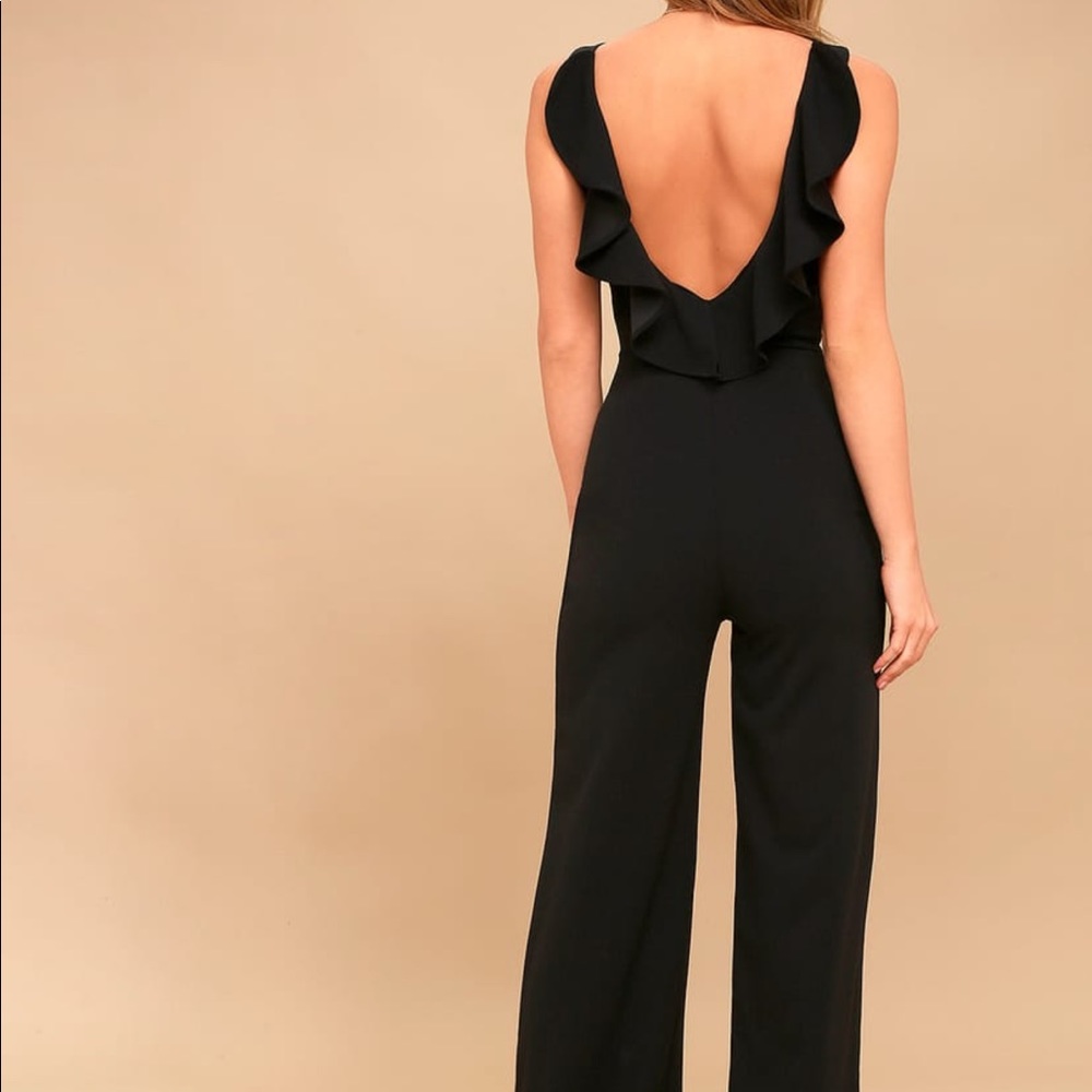 Lulus Enamored Black Backless Jumpsuit